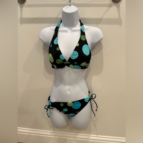 Island Soul black & Blue polka dot Bikini- XS - Picture 2 of 6